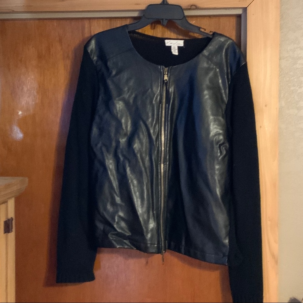 Kim Rogers Black Leather Jacket with Knit Sleeves